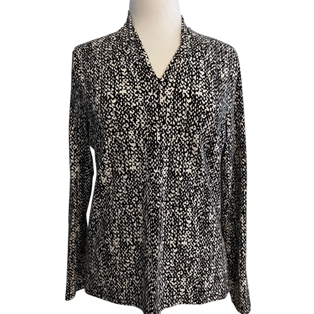 2/40$ Talbots jersey knit black white print top size large soft drape classic